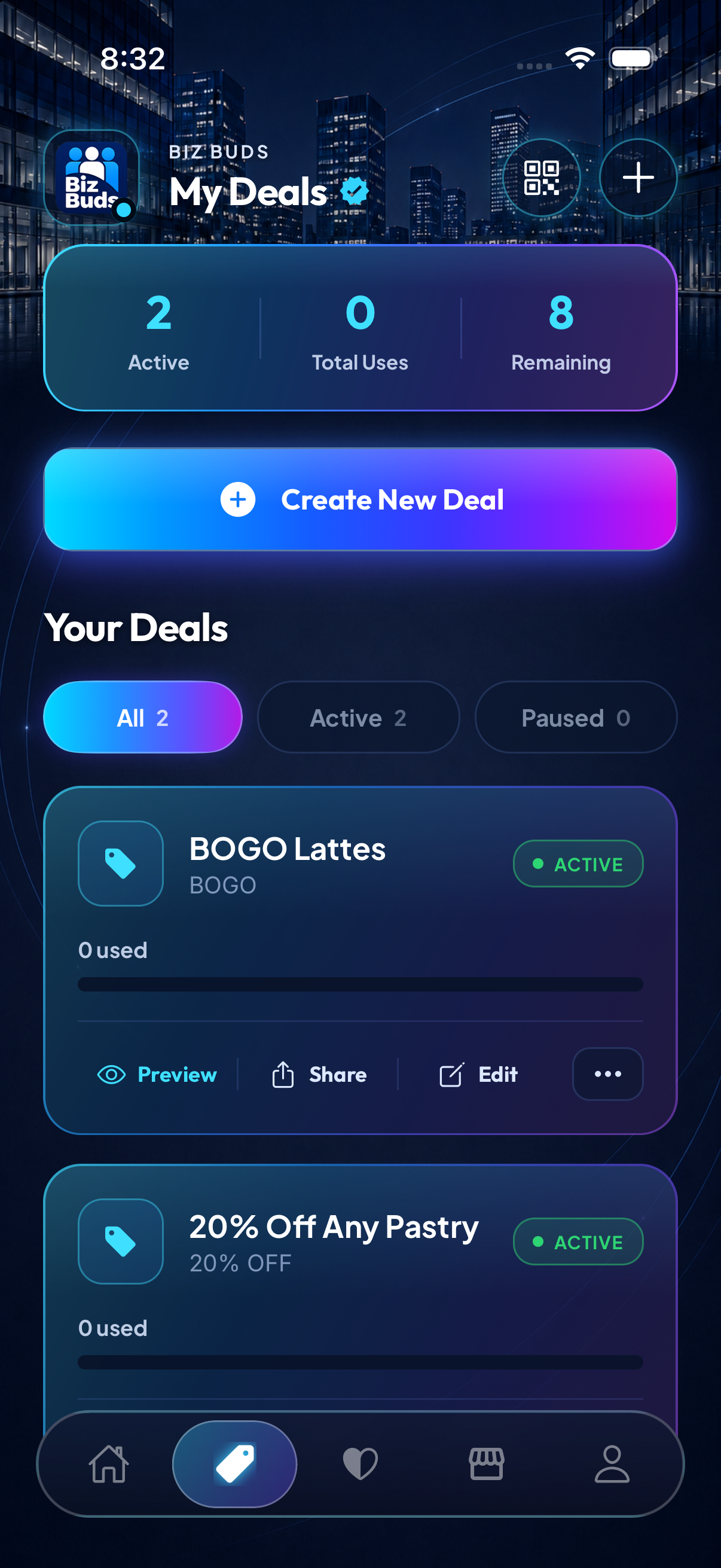 Managing live offers in the Biz Buds business app