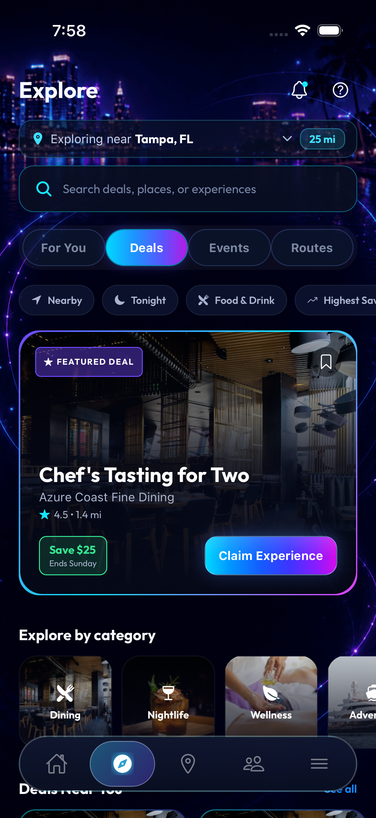 Browsing deals near Tampa in the Biz Buds app